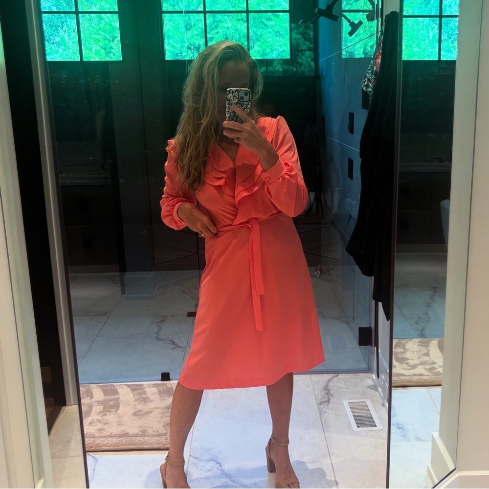 Vintage 70s Coral Pink Ruffle Dress | Size 10 | Medium